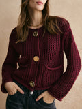Retro Button Openwork Cardigan in Red — Svelte Chic