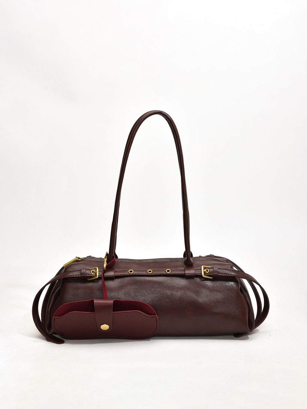 Large Buckle Duffel Bag in Burgundy — Svelte Chic