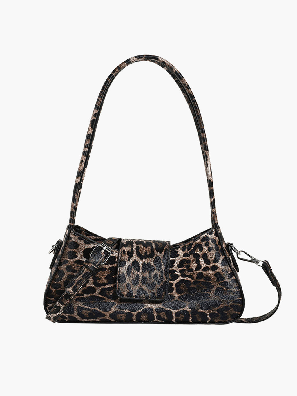 Leopard Print Buckle Flap Underarm Bag in Brown — Svelte Chic