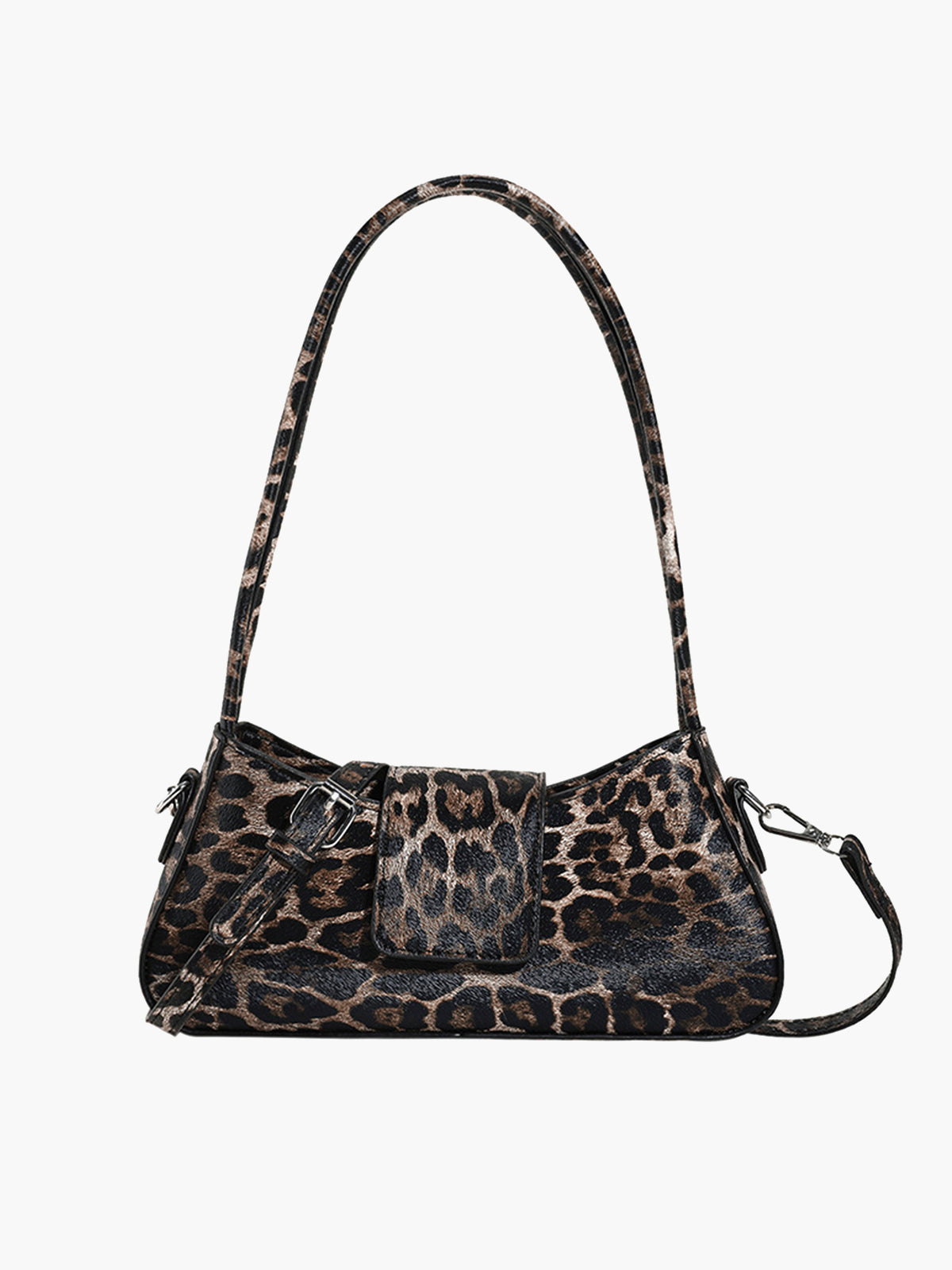 Leopard Print Buckle Flap Underarm Bag in Brown — Svelte Chic