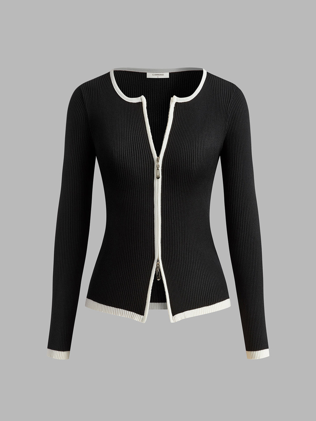 Contrast Trim Double Zip Knit Top in Black — Svelte Chic