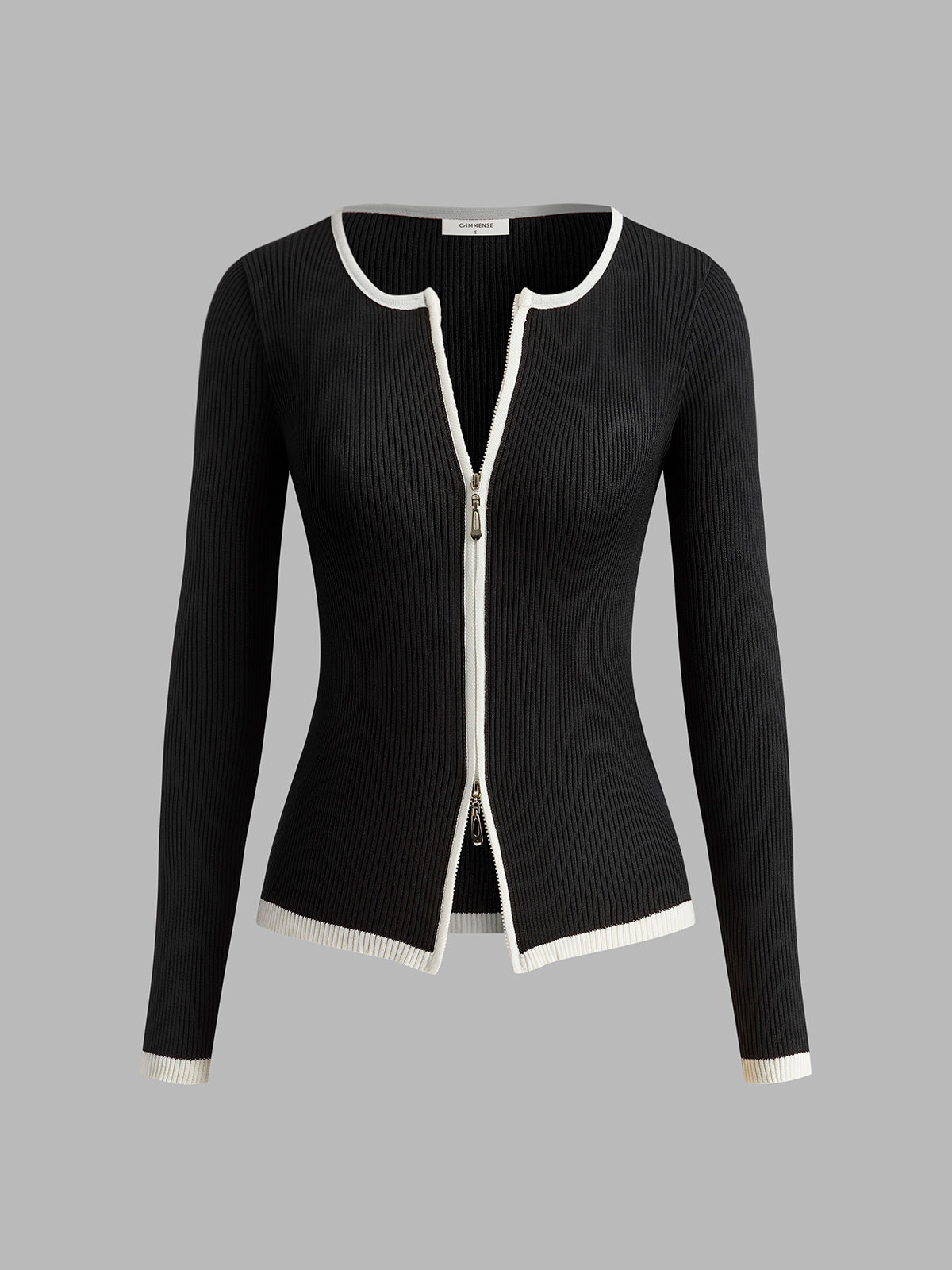 Contrast Trim Double Zip Knit Top in Black — Svelte Chic