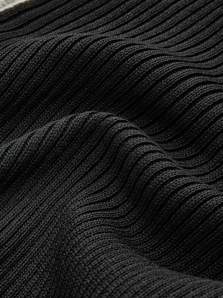 Kontrast Dikişli İki Fermuarlı Triko Üst