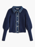 Panel Collar Button Knit Top in Blue — Svelte Chic