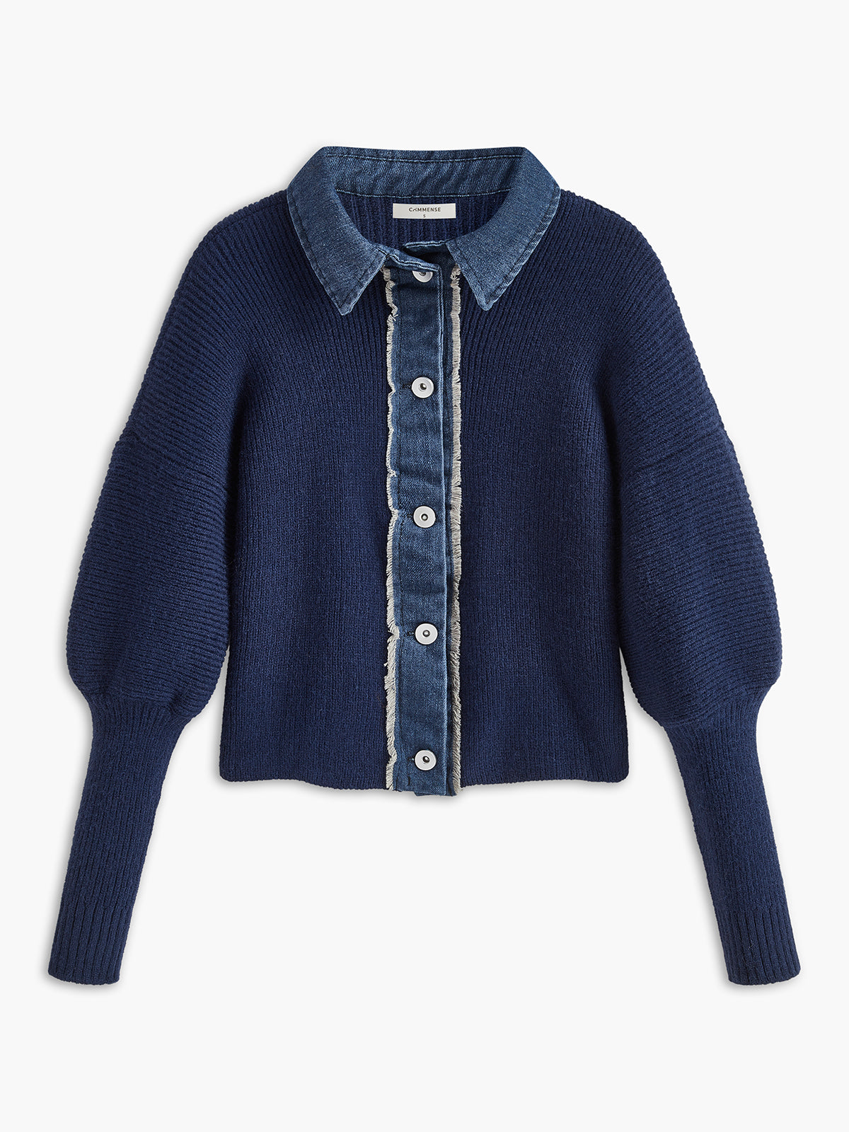 Panel Collar Button Knit Top in Blue — Svelte Chic