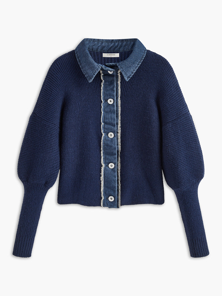 Pencere Yaka Esnek Düğmeli Triko Üst