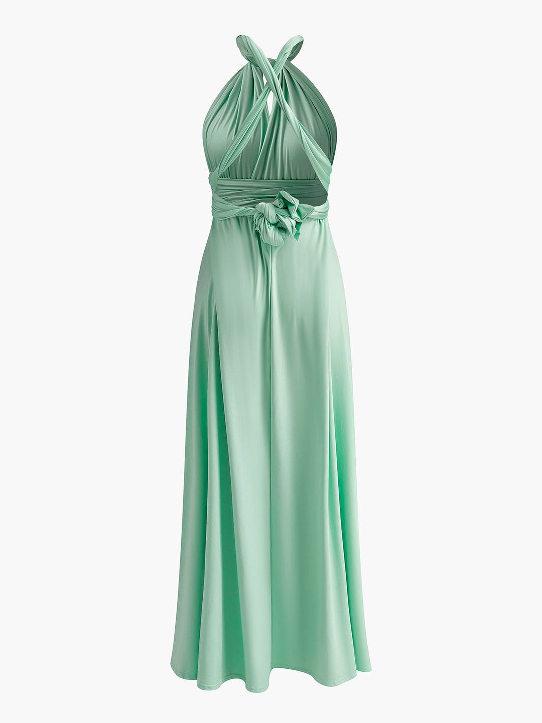 Елегантна вечерна плисирана рокля с кръстосан гръб и колан 