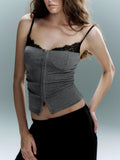 Lace Trim Corset Top in Grey — Svelte Chic
