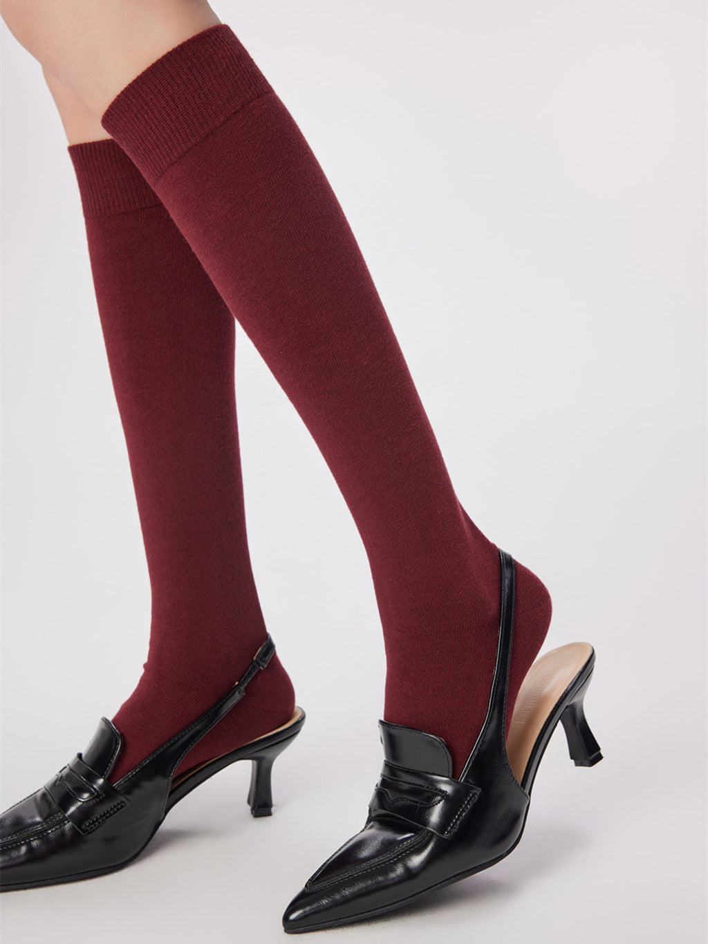 Ribbed Soft Touch Calf Socks in Burgundy — Svelte Chic