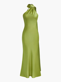 Sırtı Açık Saten Halter Abiye Elbise