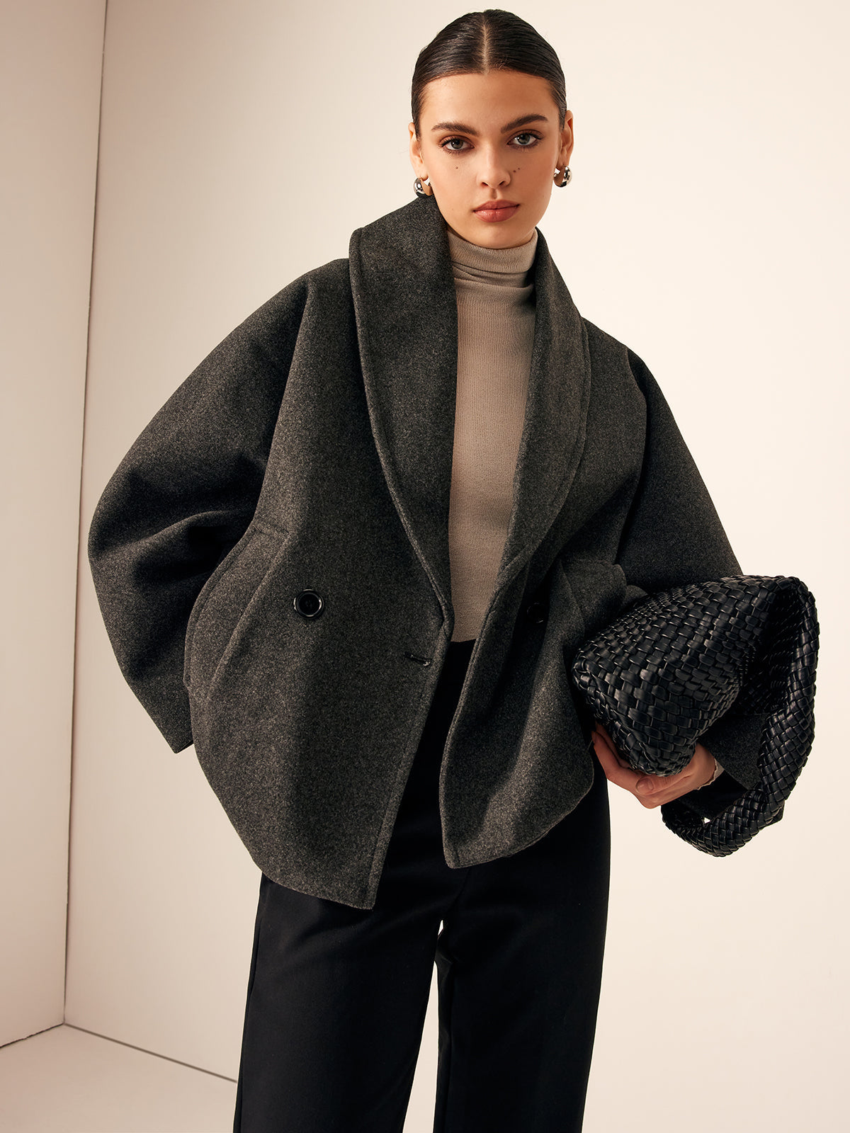 Tweed Pocket Loose Coat in Grey — Svelte Chic