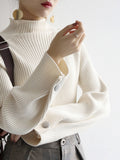 Minimalist Ribbed Turtleneck Sweater in Off-White — Svelte Chic