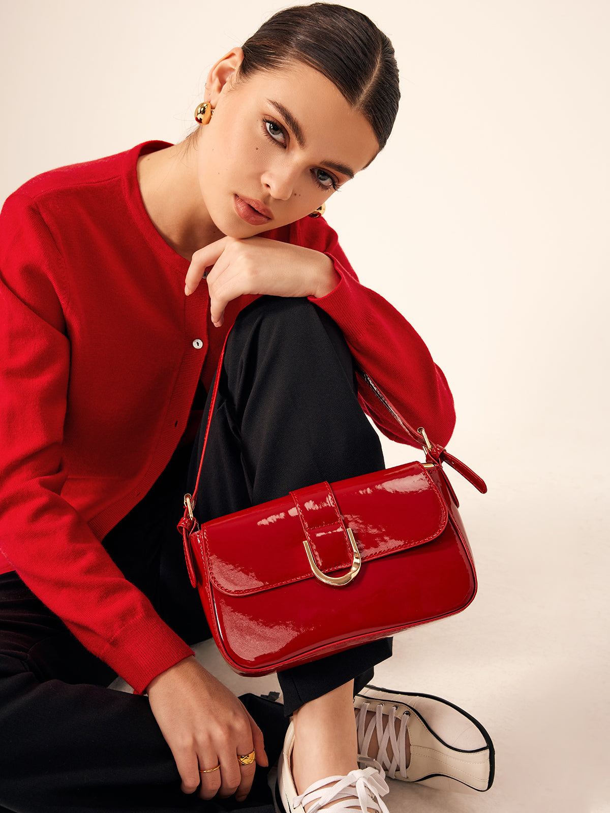 Glossy Buckle Flap Shoulder Bag — Svelte Chic