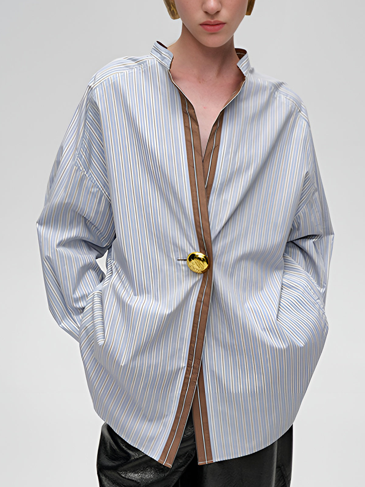 Contrast Trim Pinstripe Polo Top — Svelte Chic