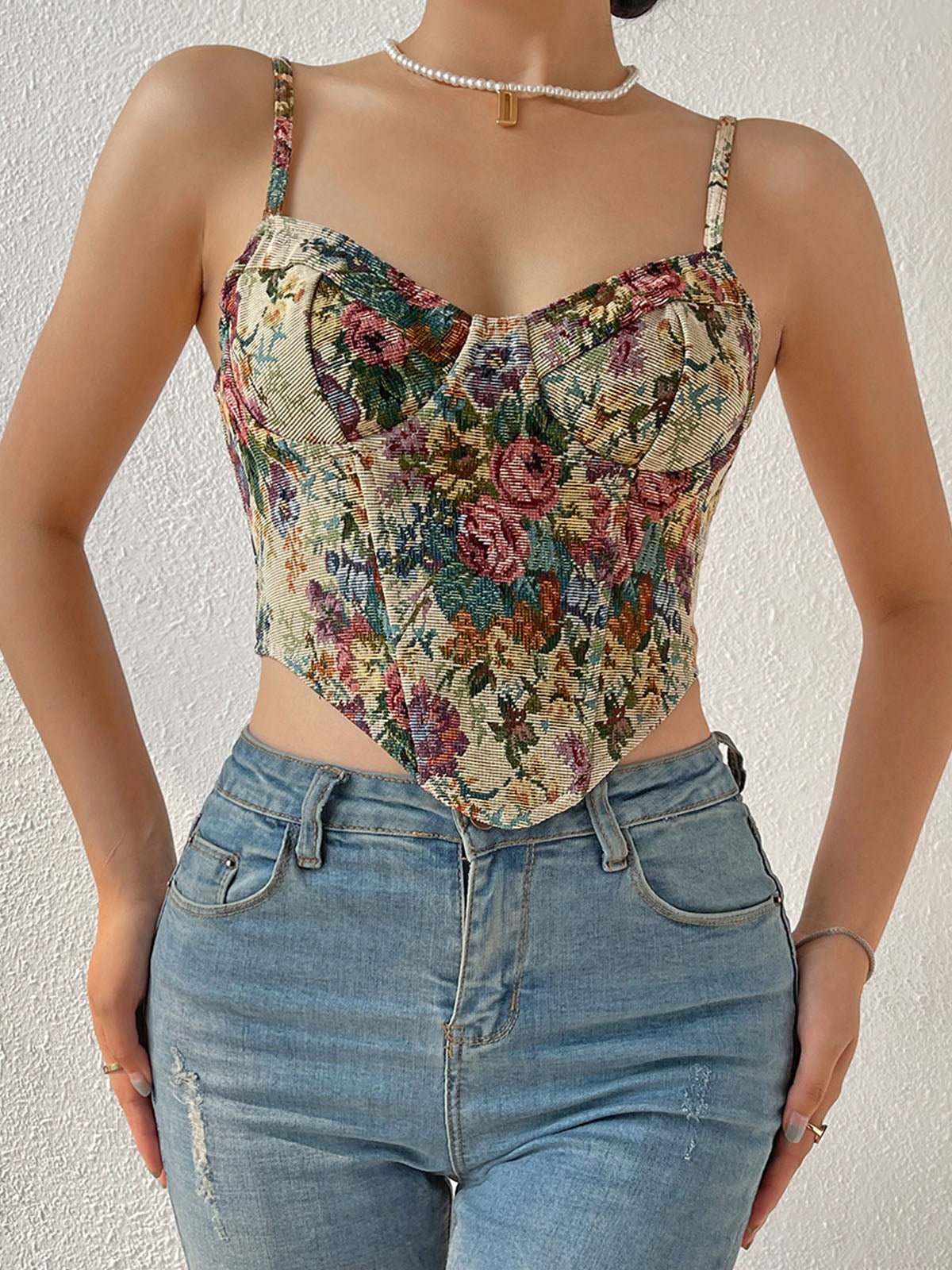 Retro Floral Print Corset — Svelte Chic