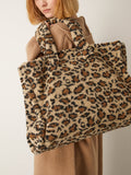 Leopard Print Fuzzy Shoulder Bag in Brown — Svelte Chic