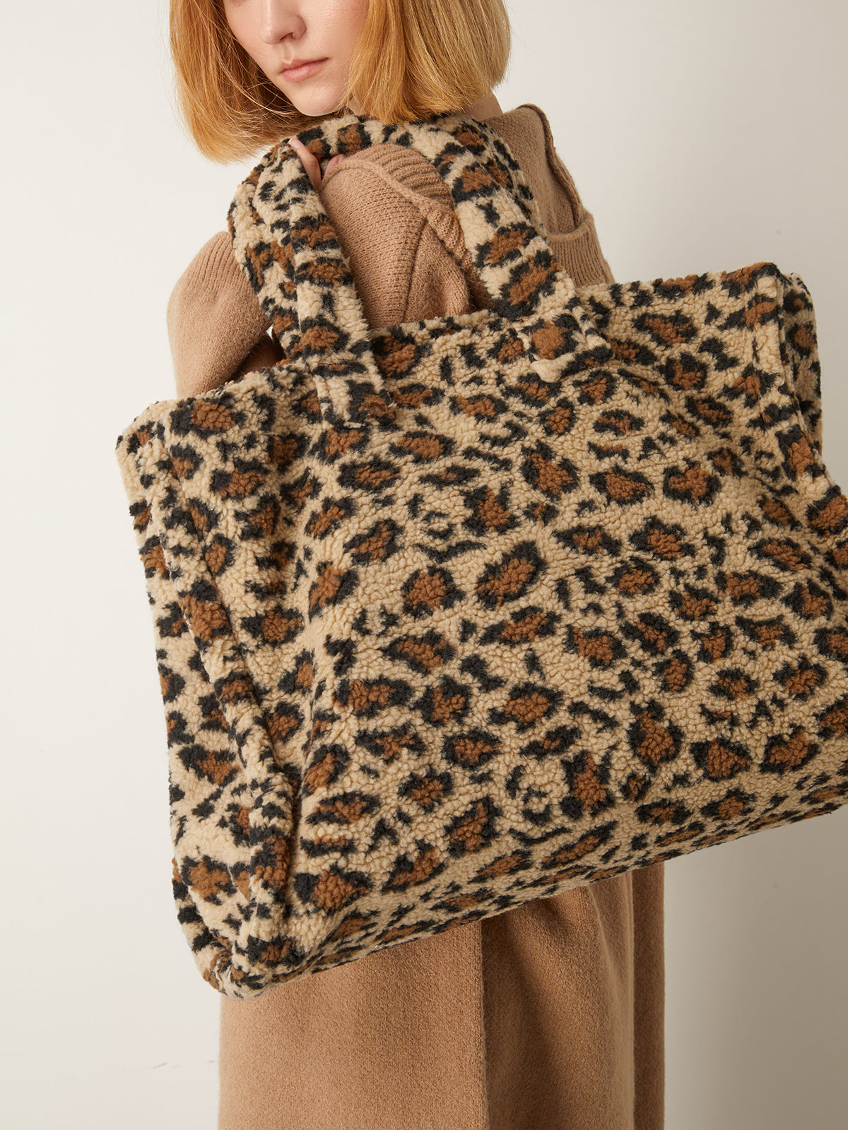 Leopard Print Fuzzy Shoulder Bag in Brown — Svelte Chic
