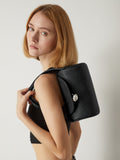 Textured Buckle Flap Handbag in Black — Svelte Chic