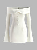 Draped Long Sleeve Mini Dress in White — Svelte Chic