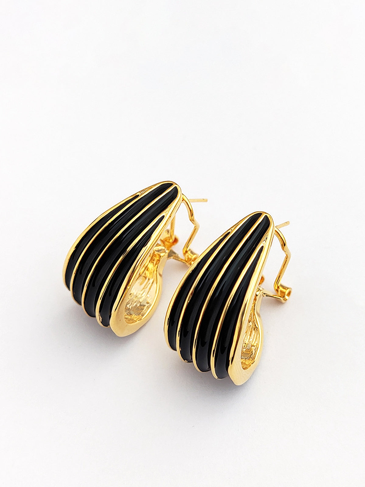 Contrast Striped Hoop Earrings in Gold — Svelte Chic