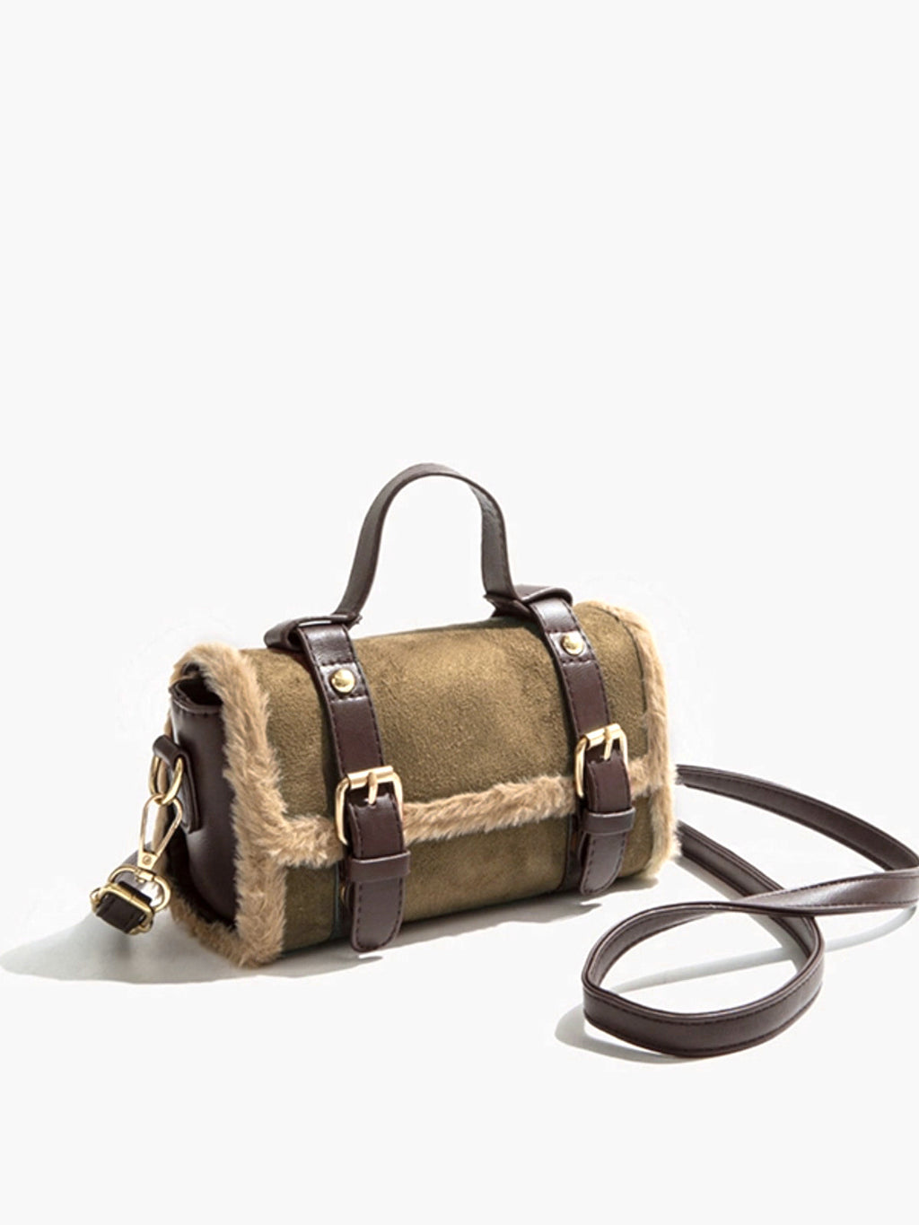 Plush Buckle Flap Crossbody Bag in Light Brown — Svelte Chic