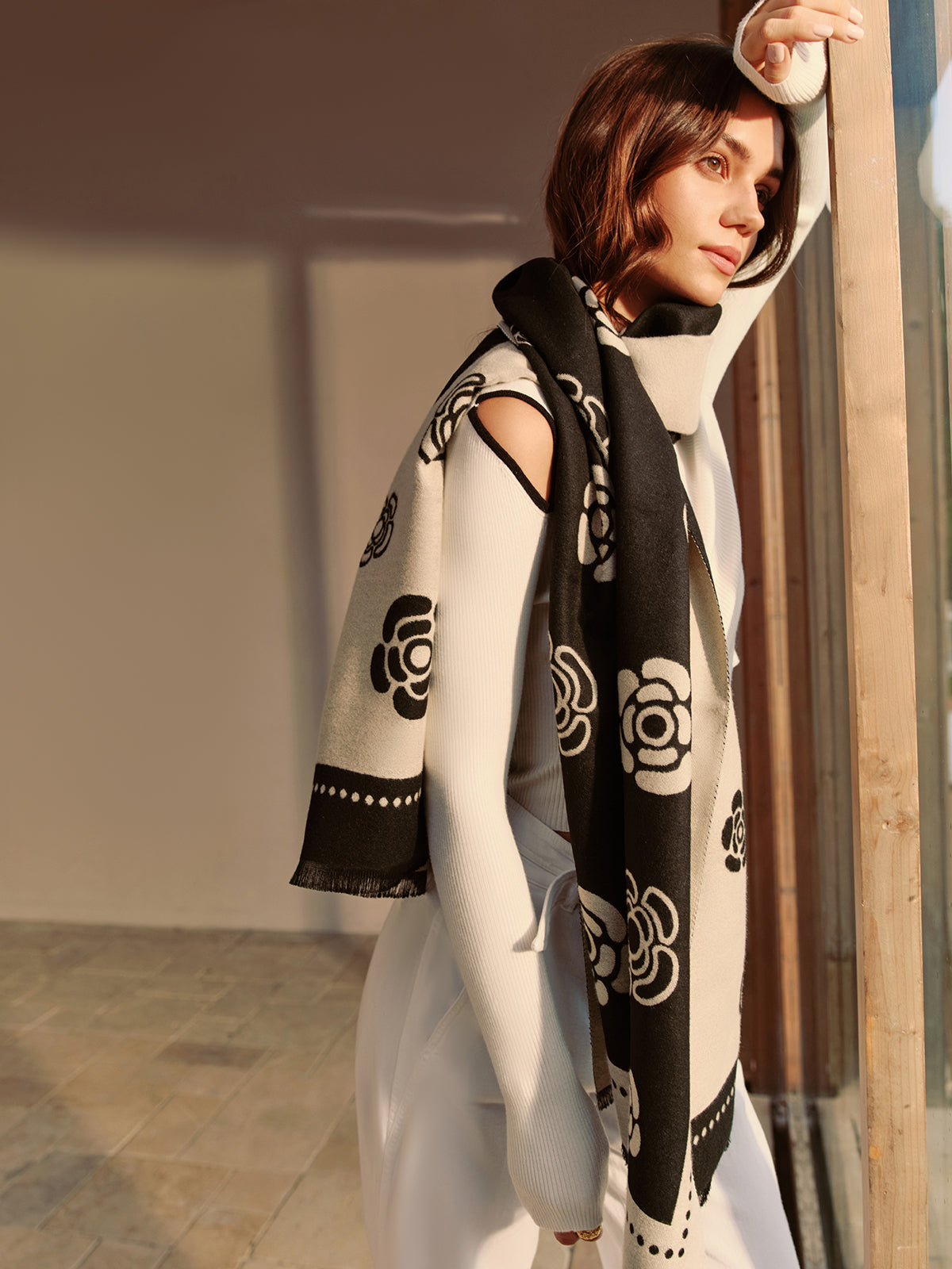 Reversible Camellia Tassel Scarf — Svelte Chic