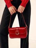Glossy Buckle Flap Shoulder Bag in Red — Svelte Chic