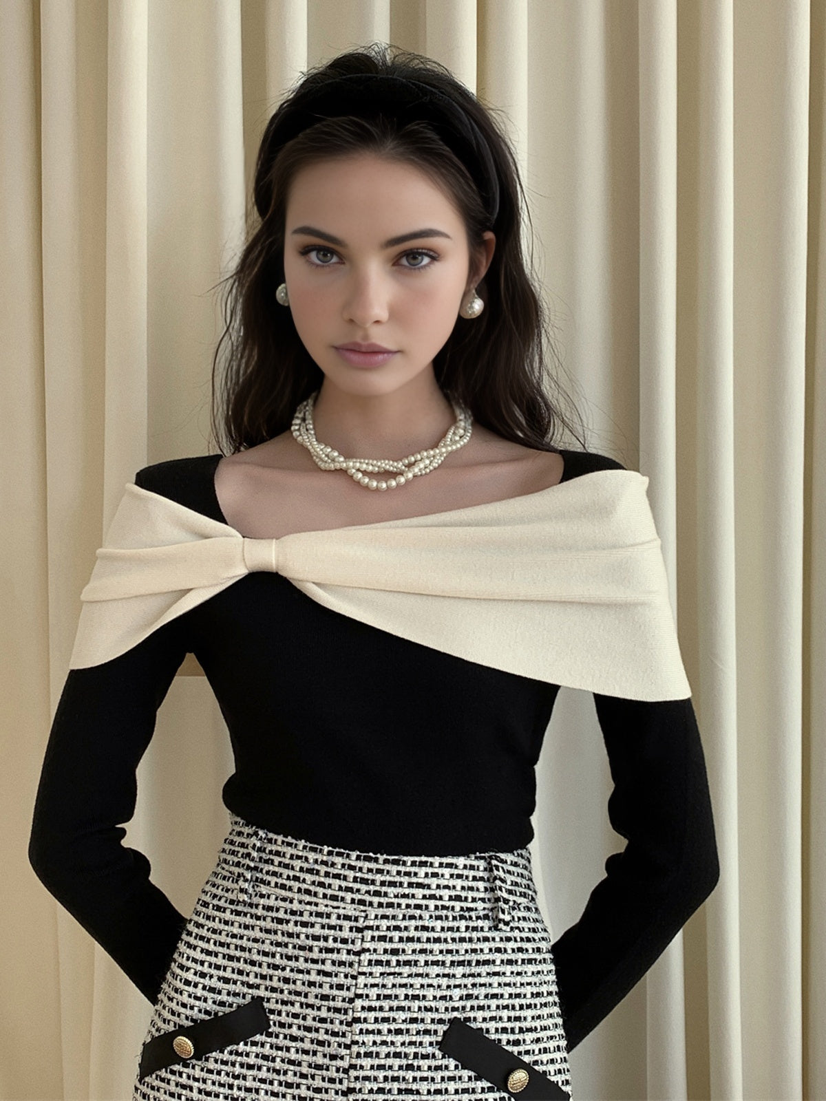 Colour Block Bow Slim Sweater — Svelte Chic