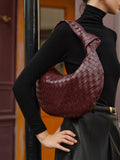 Knotted Braided Croissant Shoulder Bag in Burgundy — Svelte Chic