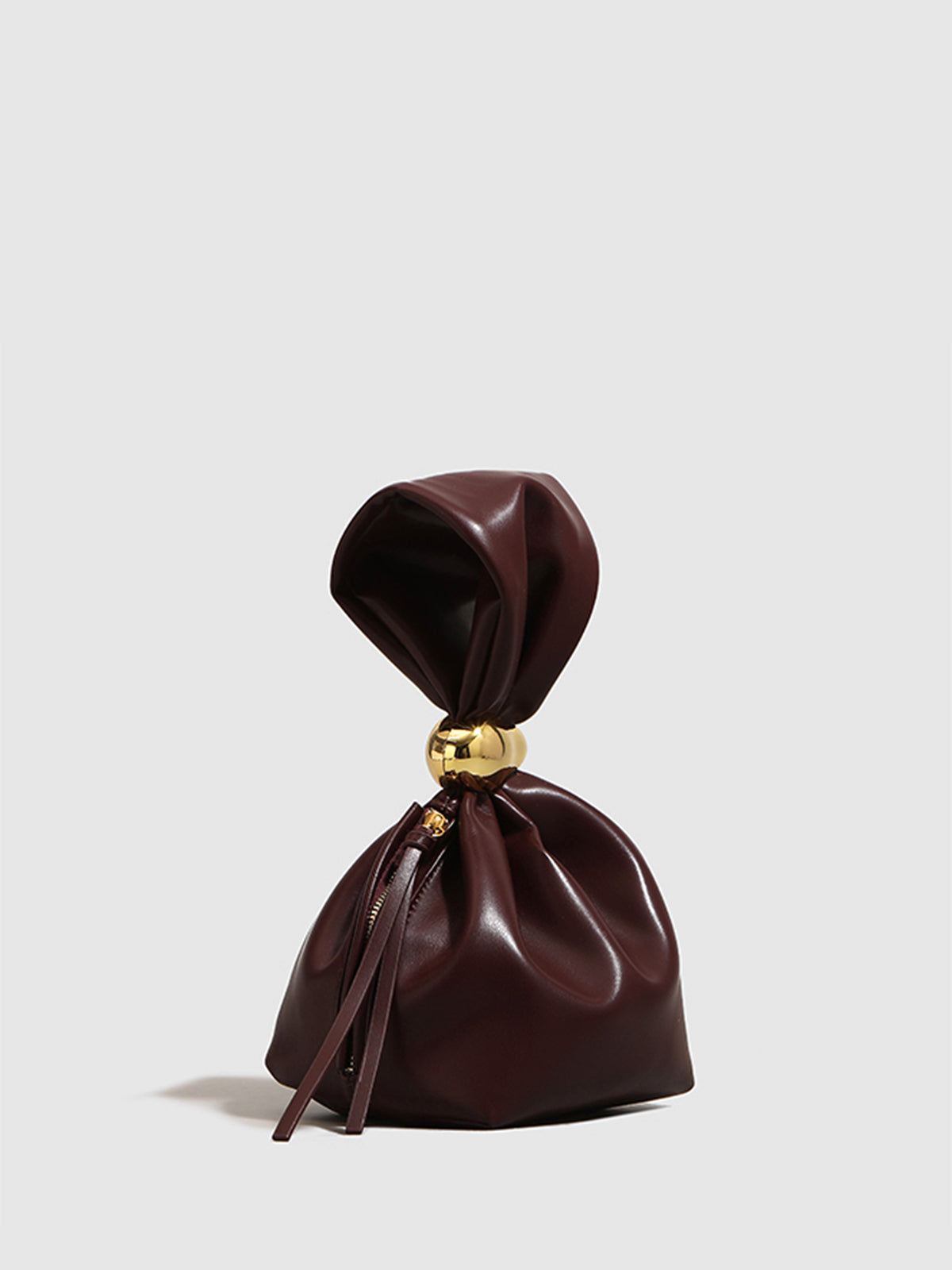 Oval Ring Drawstring Bucket Bag in Burgundy — Svelte Chic