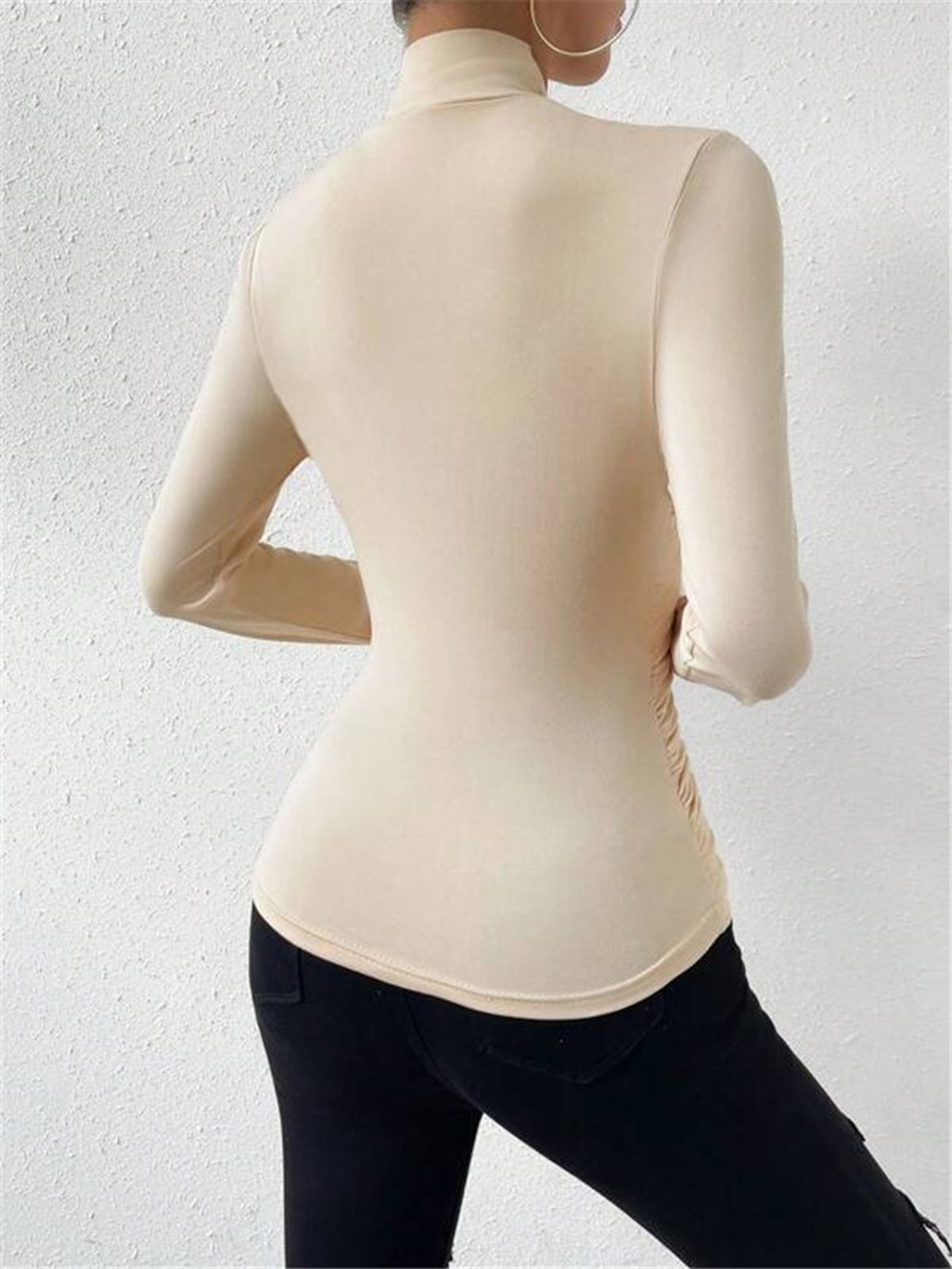 Crossover Collar Pleated Tie Top — Svelte Chic