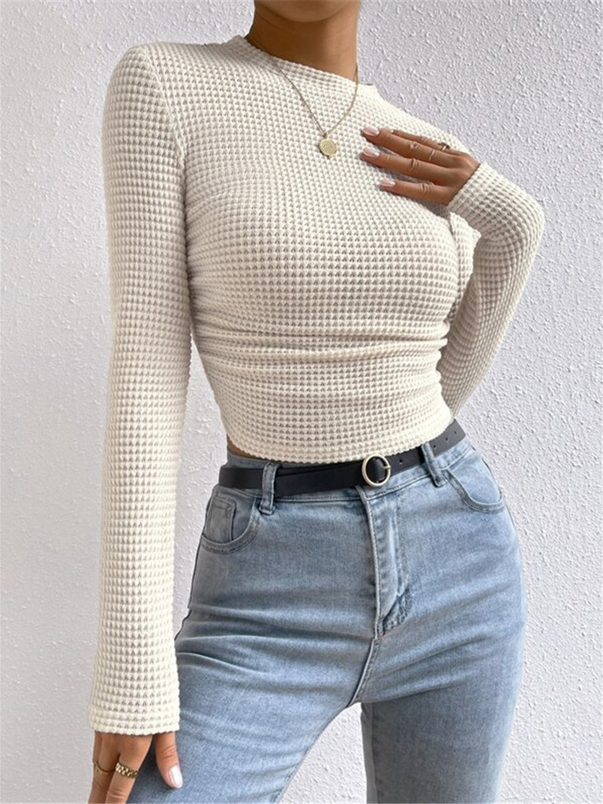 Plain Waffle Slim Sweater — Svelte Chic