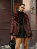 Zip Belted Soft Fleece Jacket in Burgundy — Svelte Chic