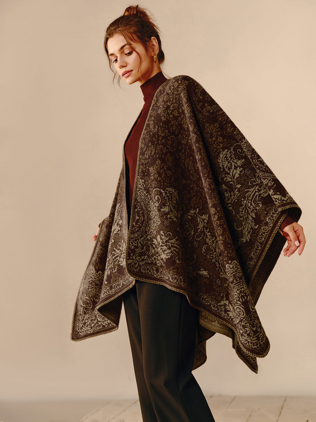 Bohème Reversible Floral Scarf in Khaki — Svelte Chic