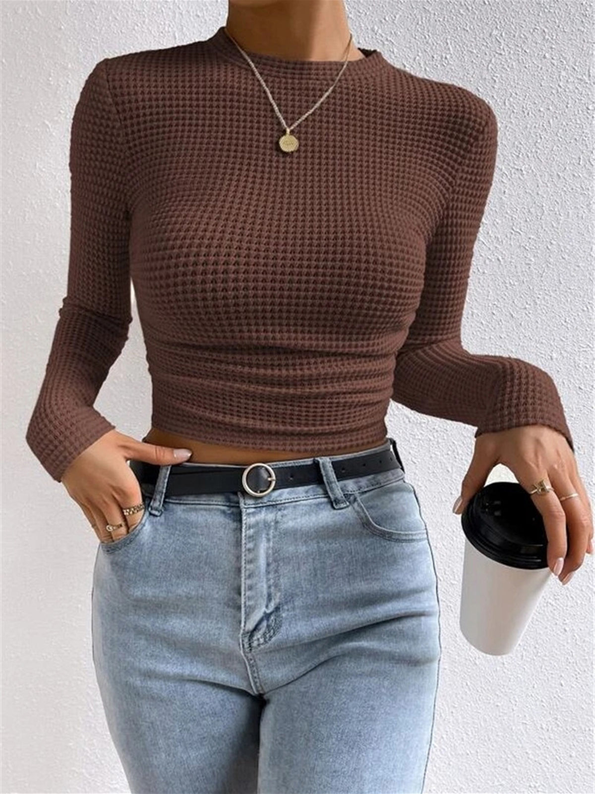 Plain Waffle Slim Sweater — Svelte Chic