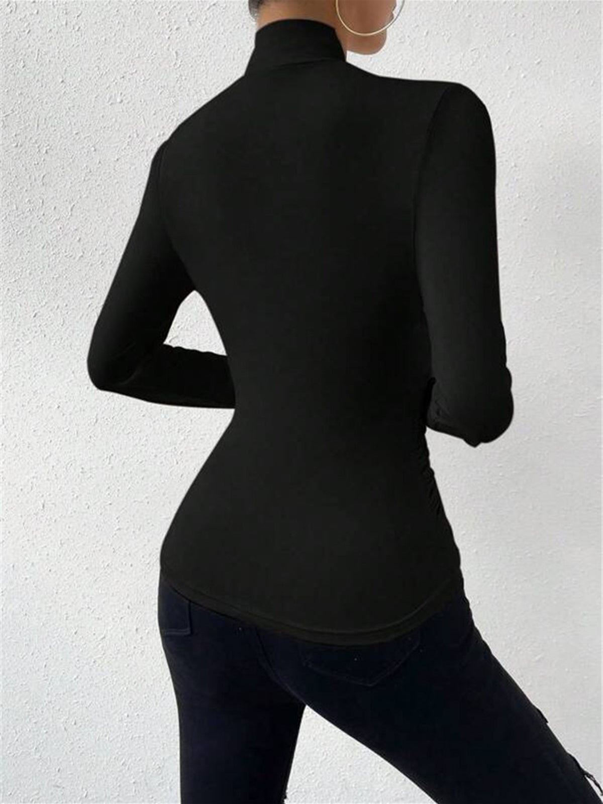 Crossover Collar Pleated Tie Top — Svelte Chic