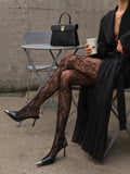 Floral Pattern Tulle Tights in Black — Svelte Chic