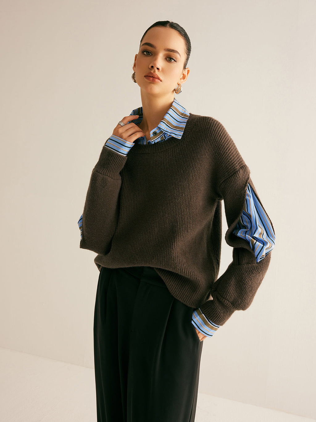 Two-in-One Ribbed Cutout Sweater — Svelte Chic