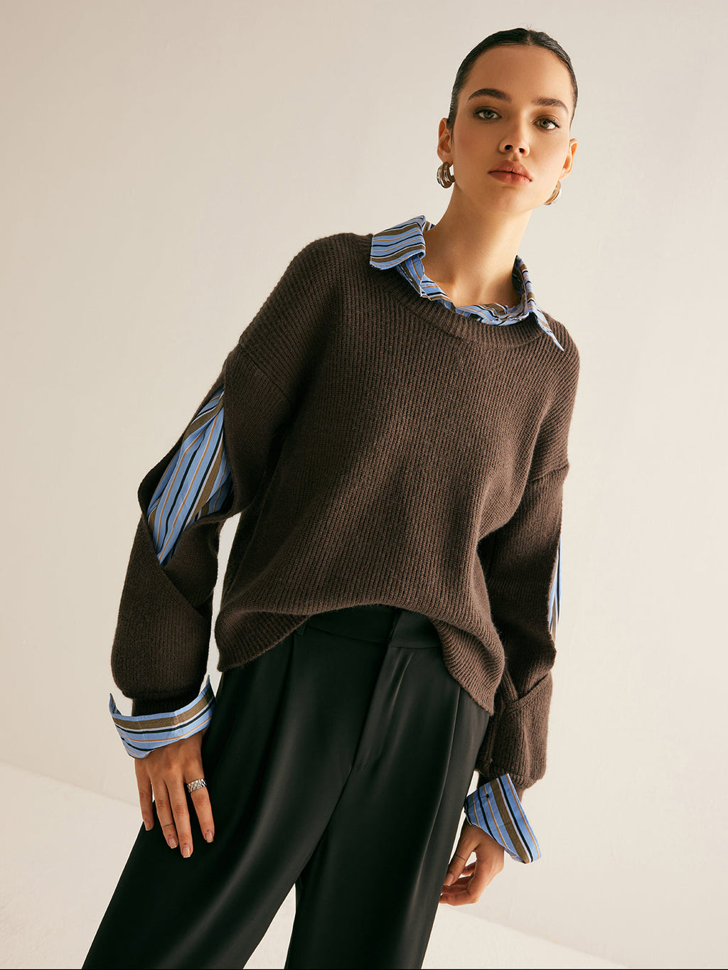 Two-in-One Ribbed Cutout Sweater — Svelte Chic