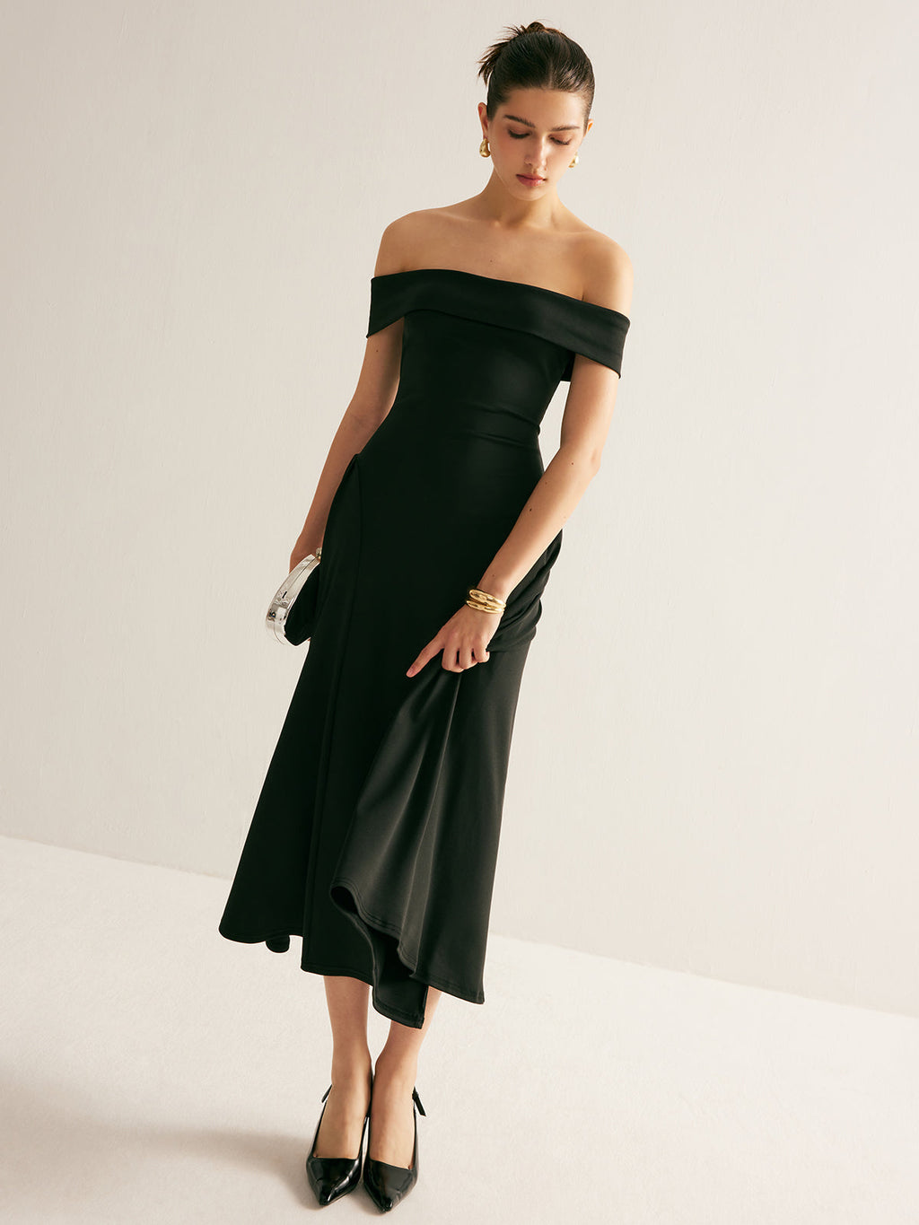 Straight Neck Pleated Maxi Dress — Svelte Chic