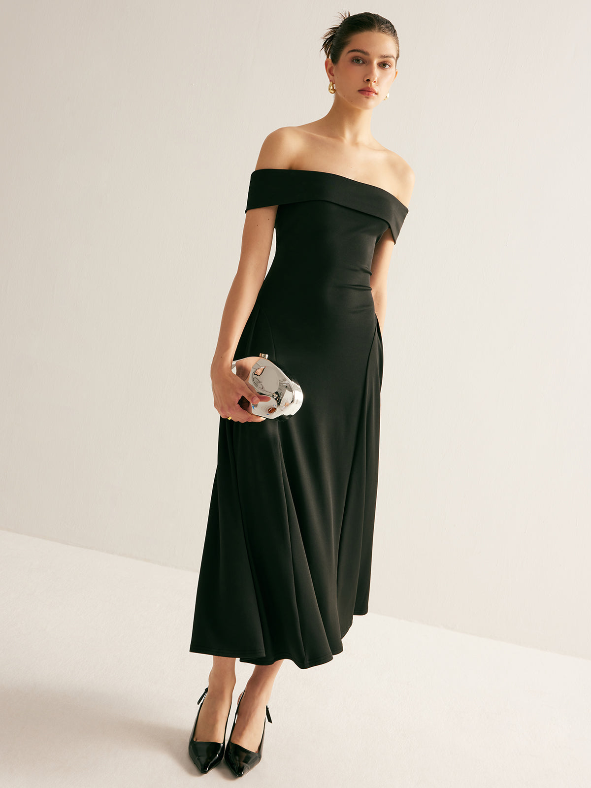Straight Neck Pleated Maxi Dress — Svelte Chic