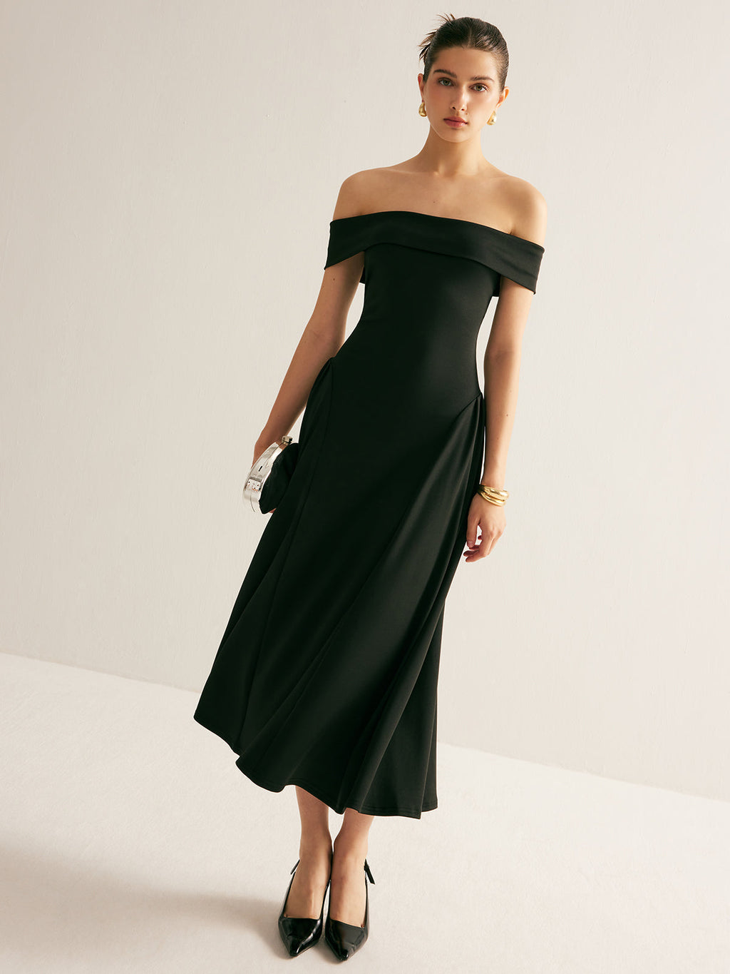 Straight Neck Pleated Maxi Dress — Svelte Chic