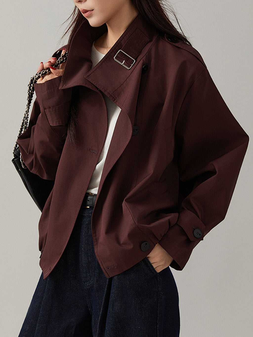 Vintage Loose Trench Coat in Burgundy — Svelte Chic