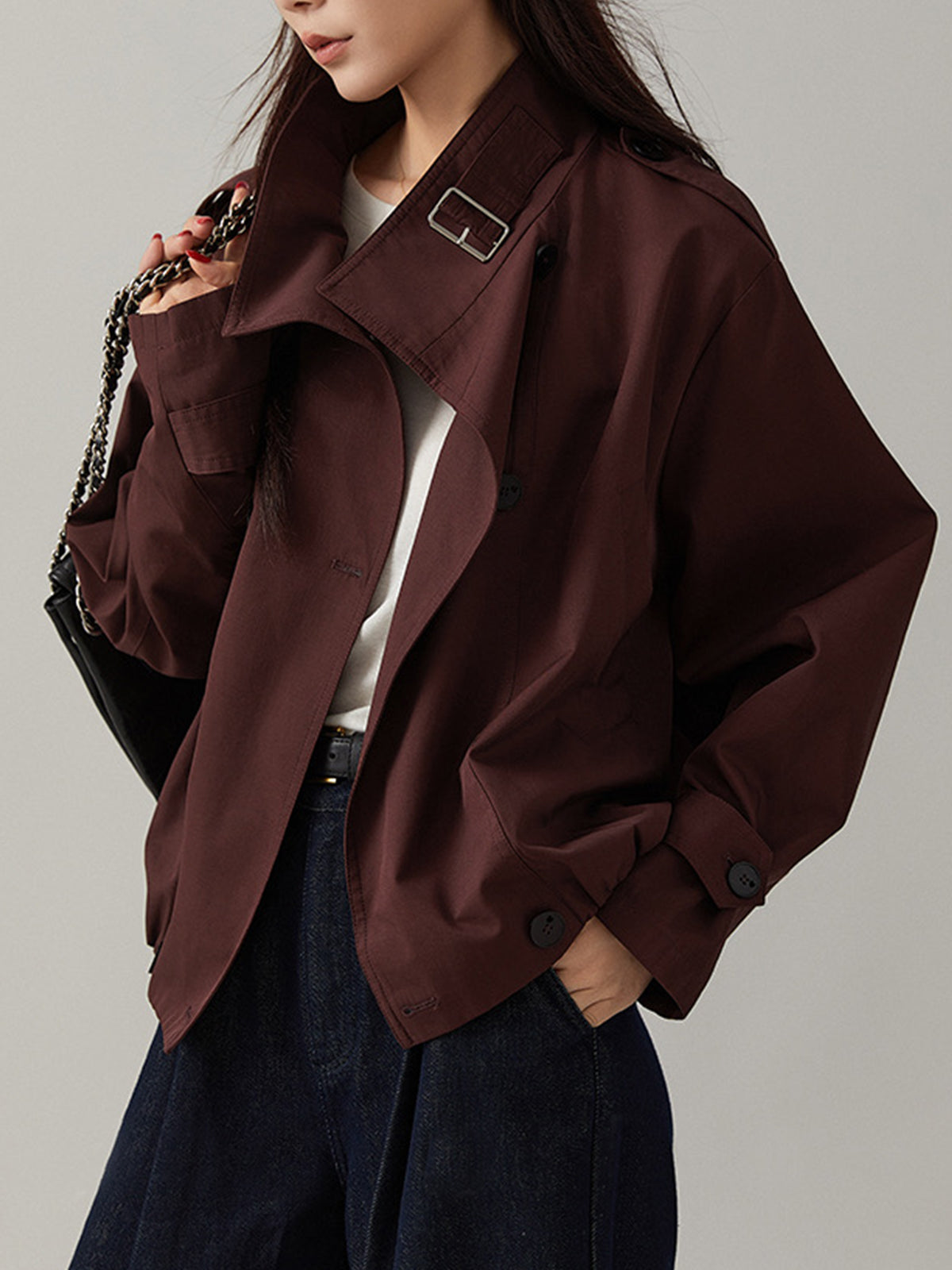 Vintage Loose Trench Coat in Burgundy — Svelte Chic