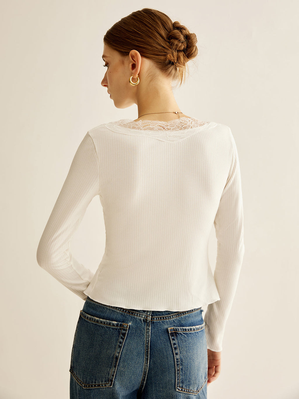 Lace Panel V-Neck Blouse — Svelte Chic