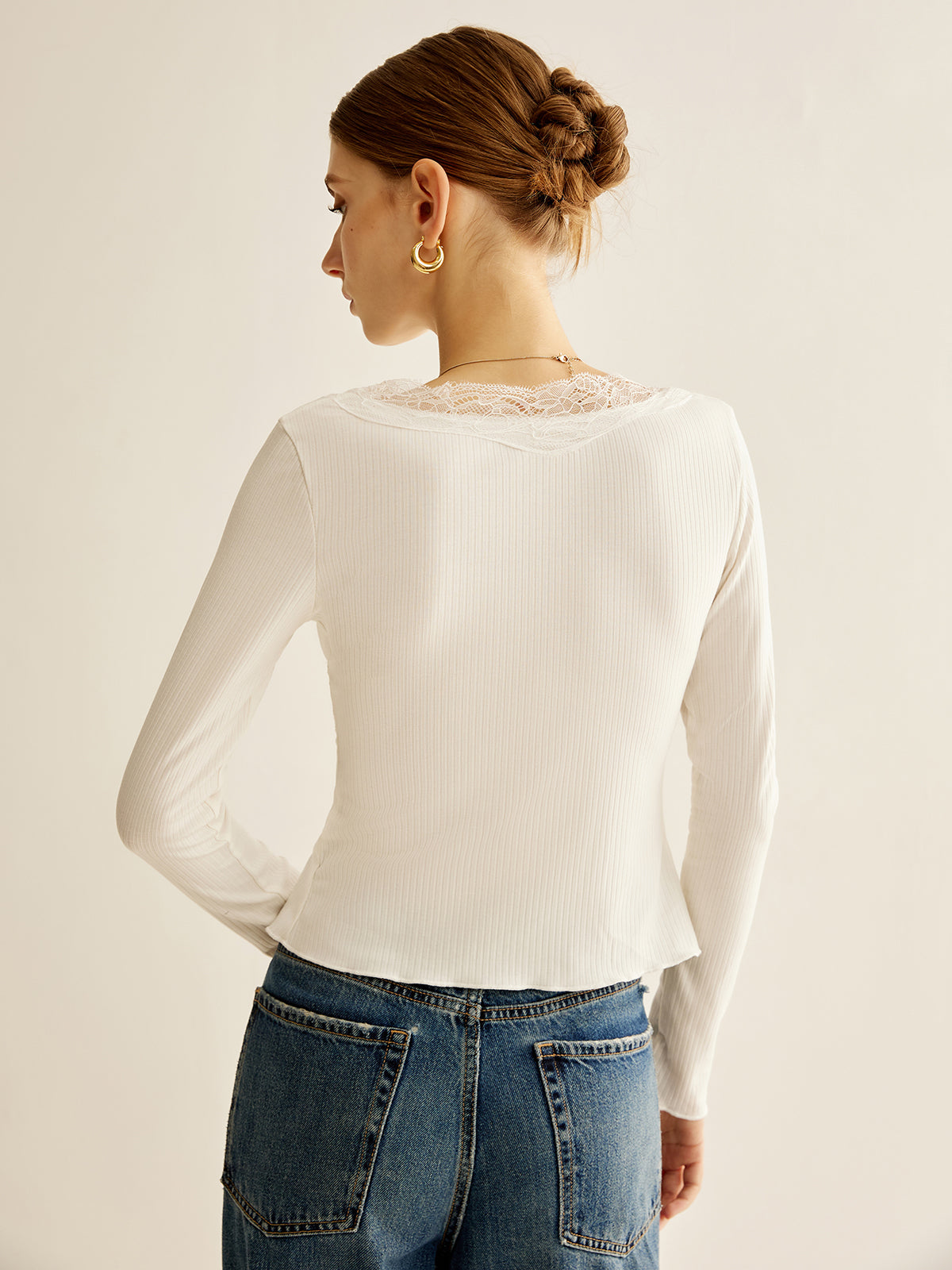 Lace Panel V-Neck Blouse — Svelte Chic