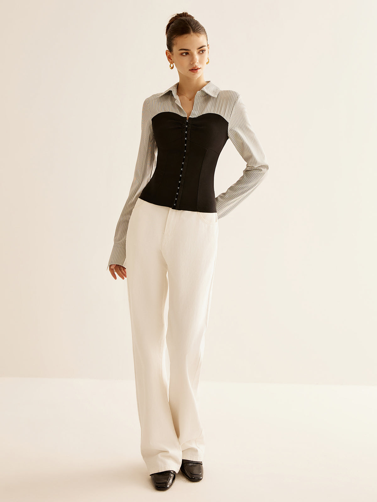 Colour Block Panel Polo Blouse — Svelte Chic