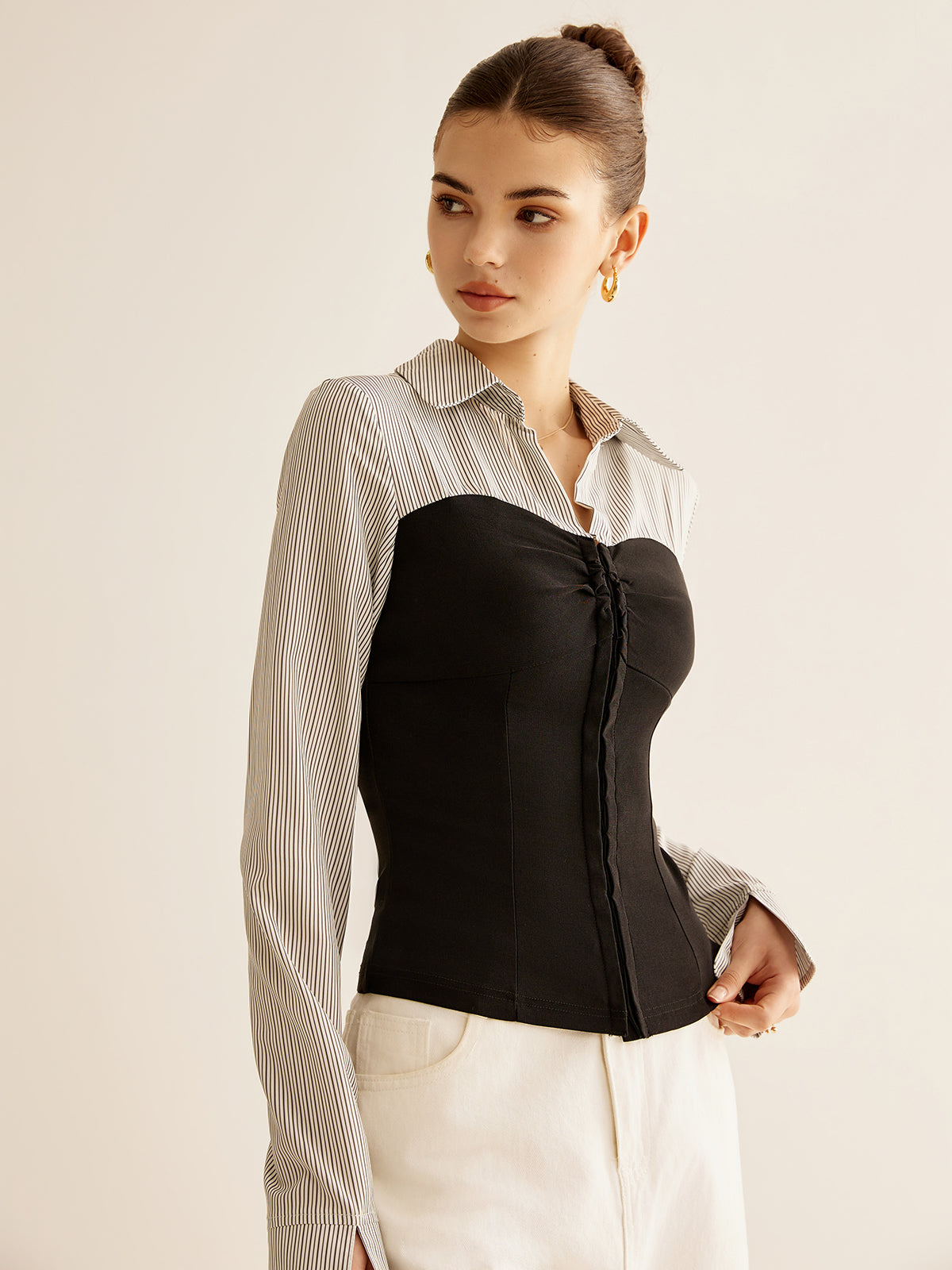 Colour Block Panel Polo Blouse in Grey — Svelte Chic