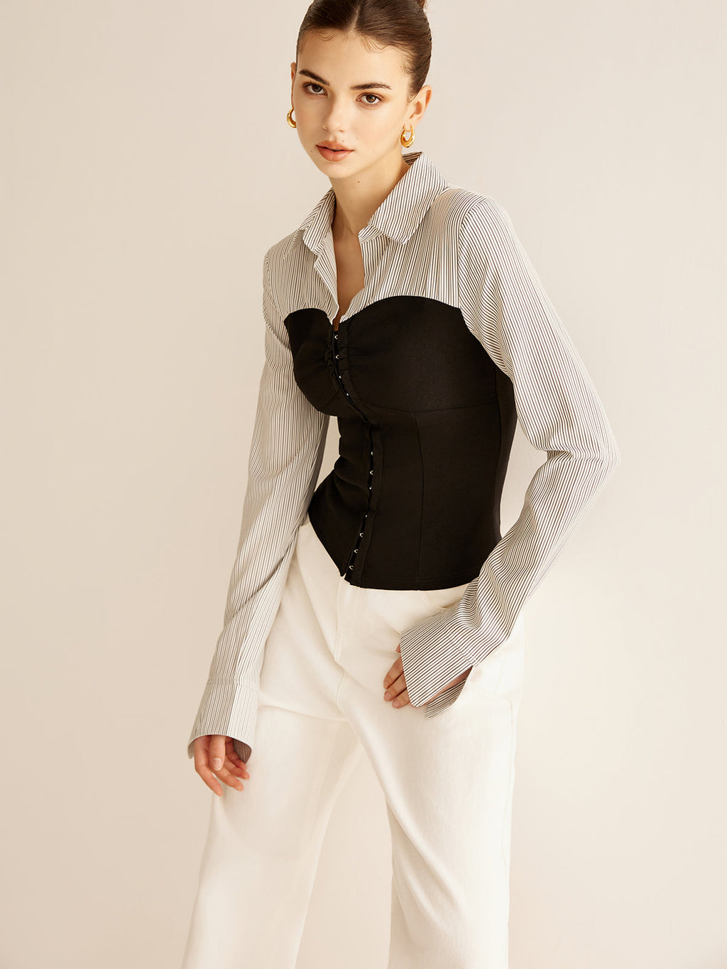 Colour Block Panel Polo Blouse — Svelte Chic