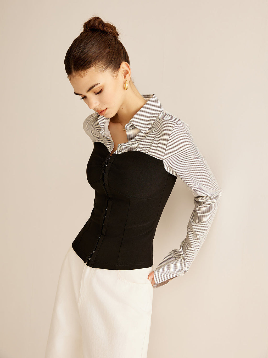 Colour Block Panel Polo Blouse — Svelte Chic